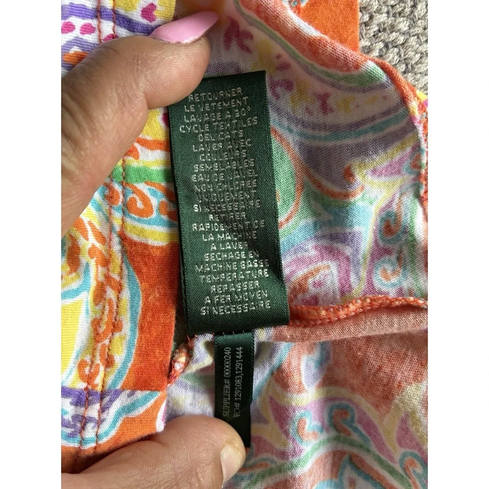 Lauren Ralph Lauren XL Paisley Ruffle Sleeveless Blouse Colorful Cotton Top - Picture 7 of 11